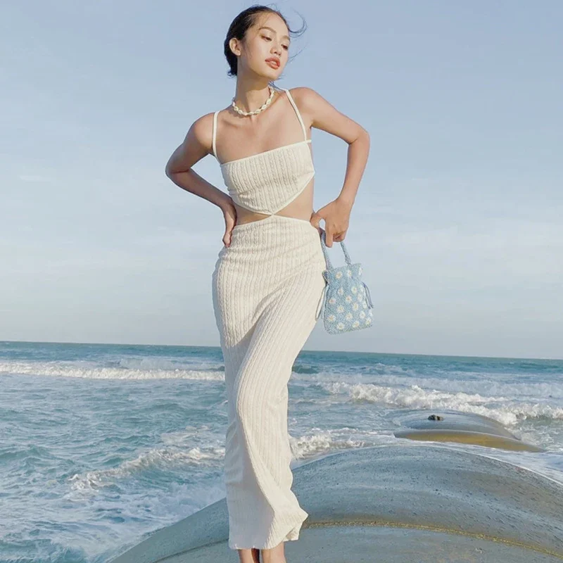 Solid Color Cutout High Wa Bodycon Dress - Image 3