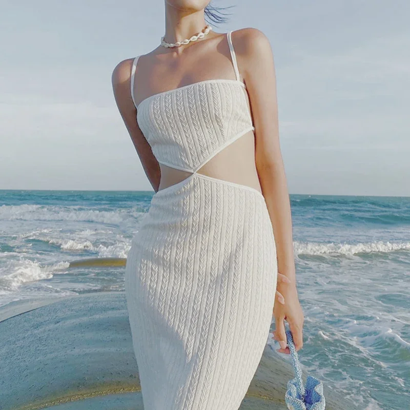 Solid Color Cutout High Wa Bodycon Dress - Image 4