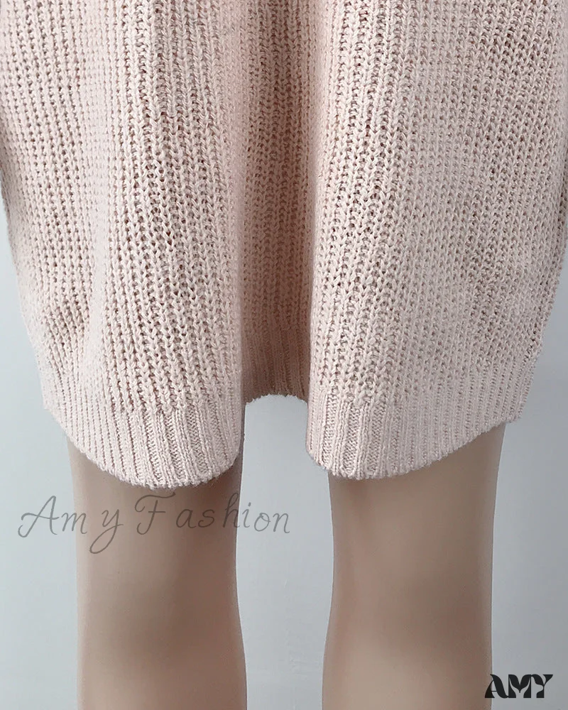 Amy Fashion - Solid Color Turtleneck Sweater Knitted Mini Dress - Image 11