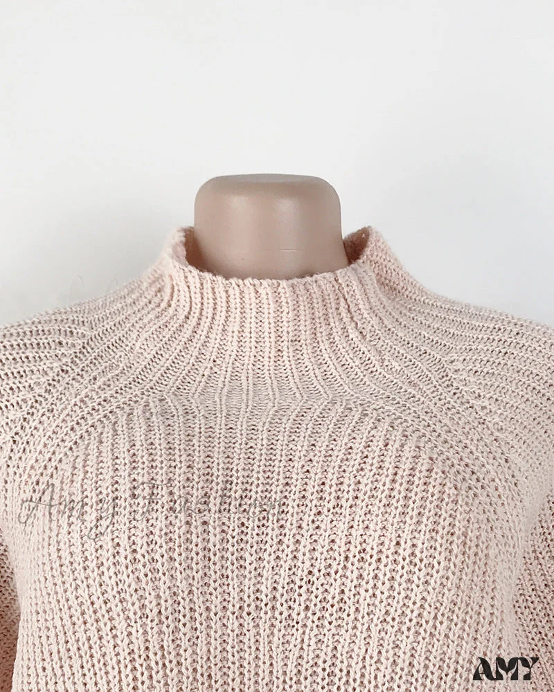 Amy Fashion - Solid Color Turtleneck Sweater Knitted Mini Dress - Image 8