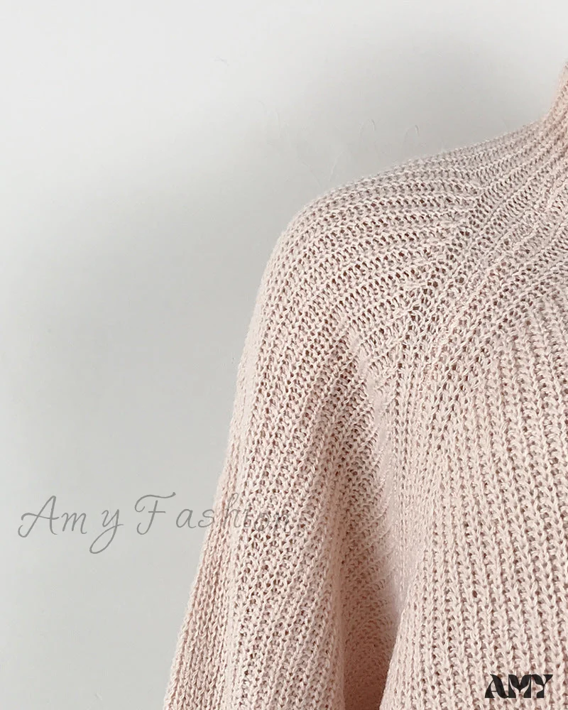 Amy Fashion - Solid Color Turtleneck Sweater Knitted Mini Dress - Image 9