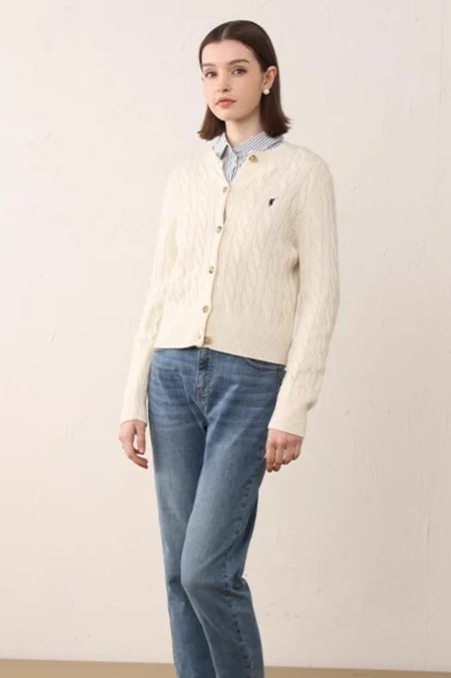 Solid Crew Neck Versatile Long Sleeve Knit Cardigan - Image 3