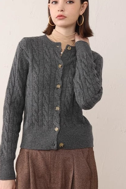 Solid Crew Neck Versatile Long Sleeve Knit Cardigan - Image 4