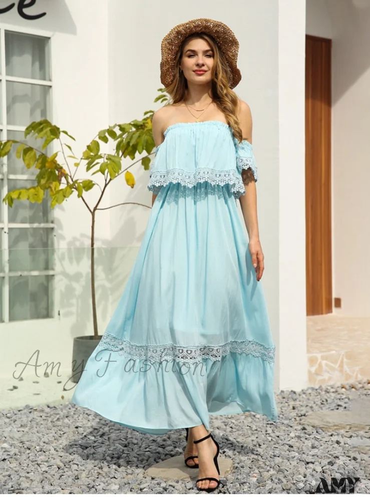Amy Fashion - Solid Patchwark Ladies Sweet Loose Maxi Dress - Image 3