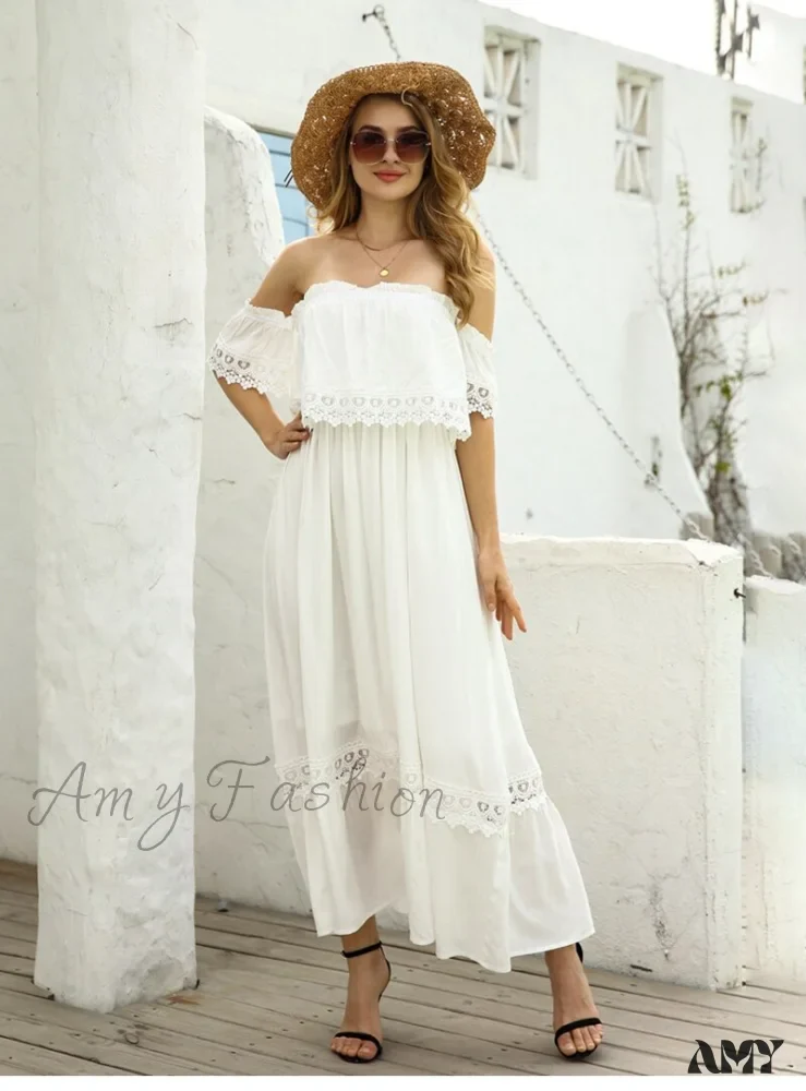 Amy Fashion - Solid Patchwark Ladies Sweet Loose Maxi Dress - Image 5