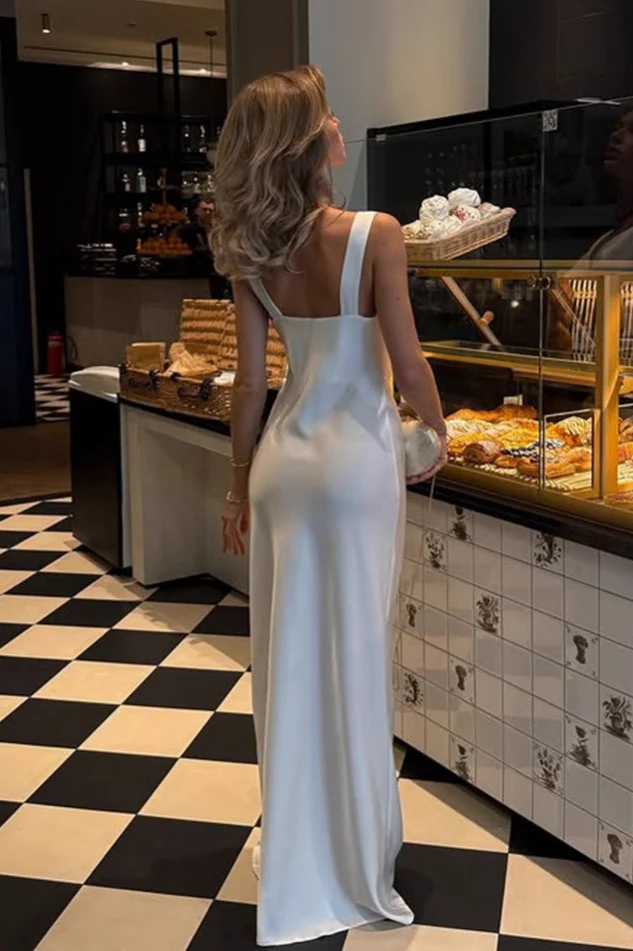 Solid Satin Cowl-Neck Luxury Party Dress - Image 3