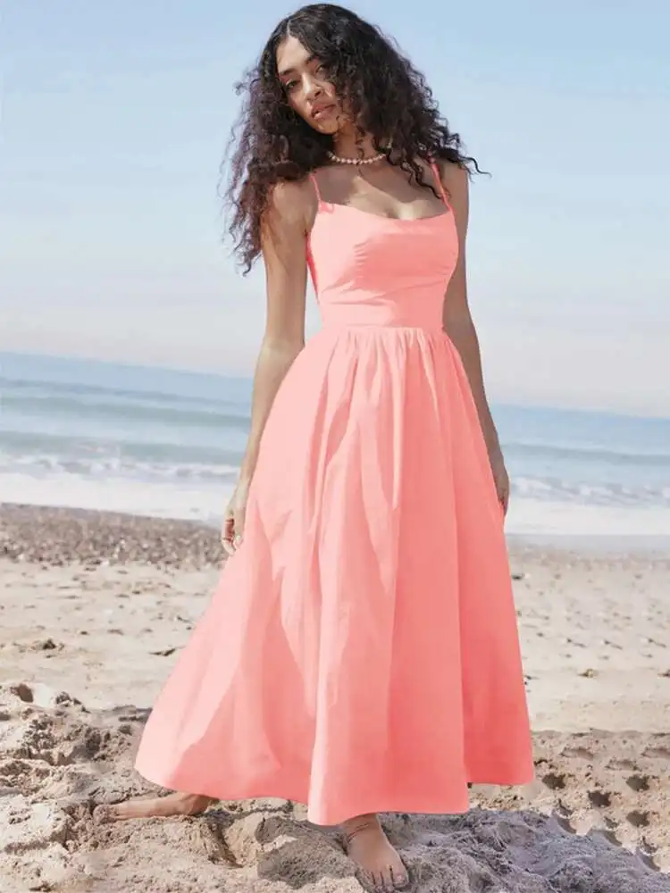 Spaghetti A-Line Backless Midi Dress - Image 2