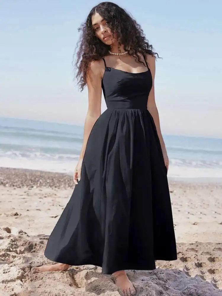 Spaghetti A-Line Backless Midi Dress - Image 3