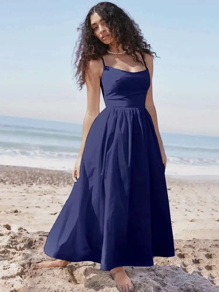 Spaghetti A-Line Backless Midi Dress - Image 4