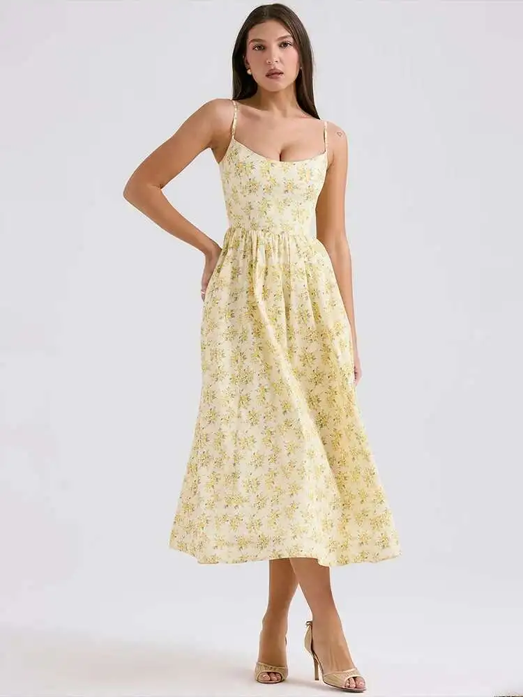 Spaghetti A-Line Backless Midi Dress - Image 5