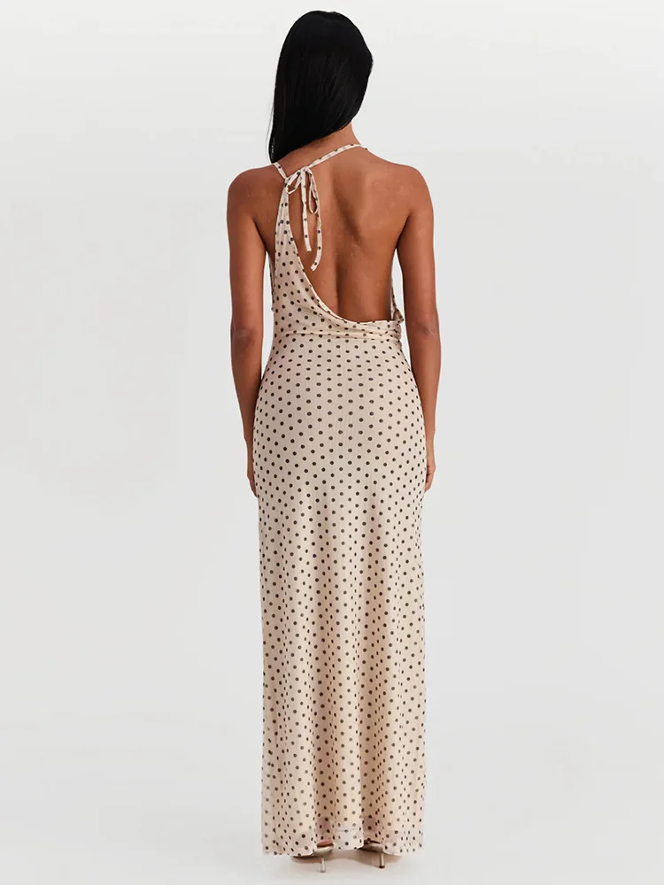 Spaghetti Strap Polka Dot Irregular V Neck Vacation Dress - Image 6