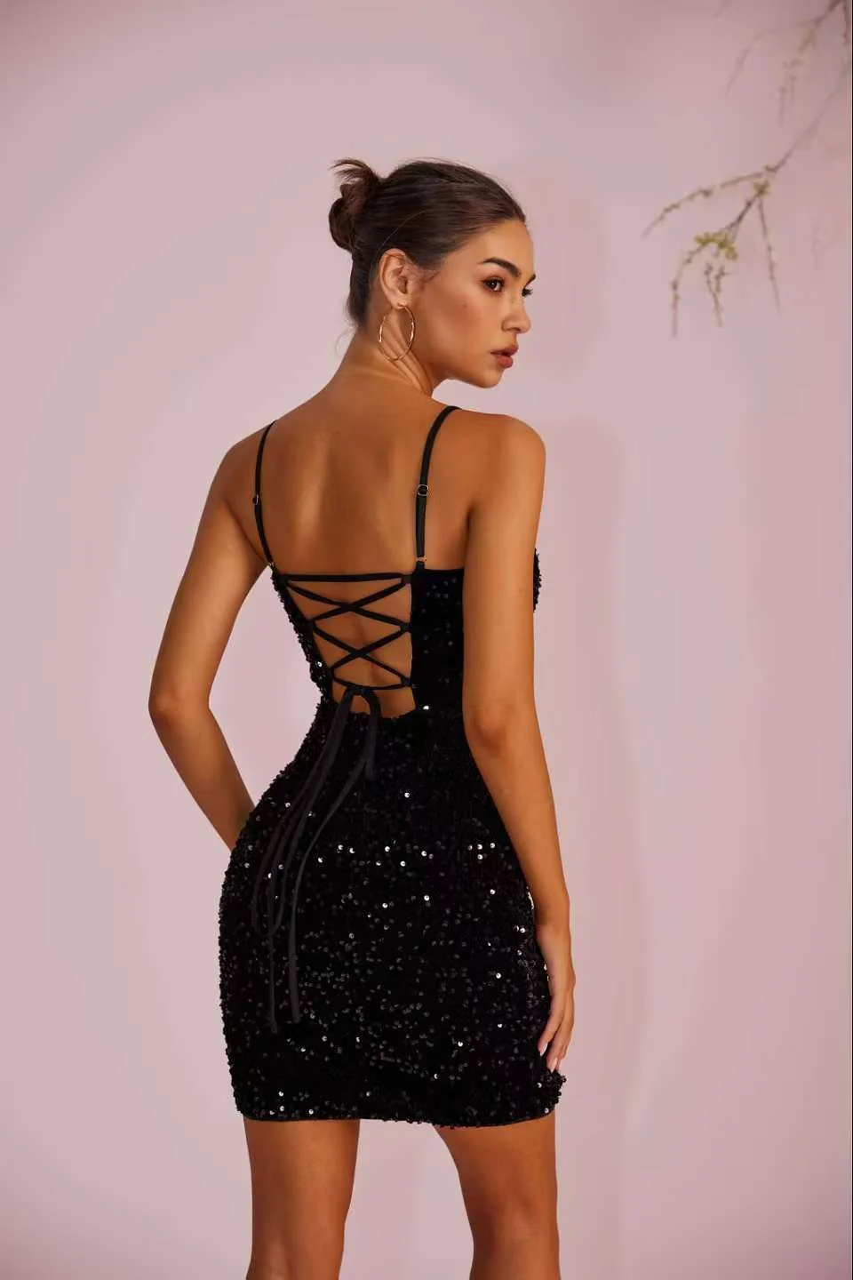 Spaghetti Strap Sequin Paneled Sheer Slit Party Dress - Image 5