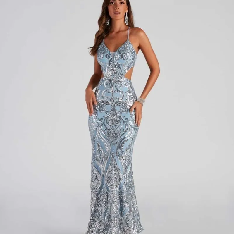 Sparkle Hollow V-neck Party Midi Dress - Image 2