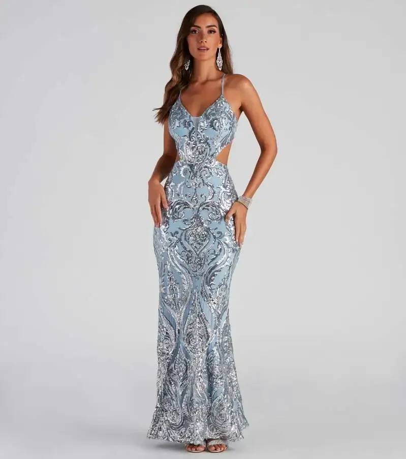 Sparkle Hollow V-neck Party Midi Dress - Image 5