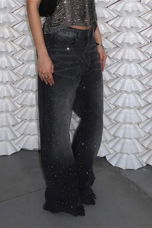 Sparkle Rhinestone Gradient High-Waisted Denim Jeans - Image 3