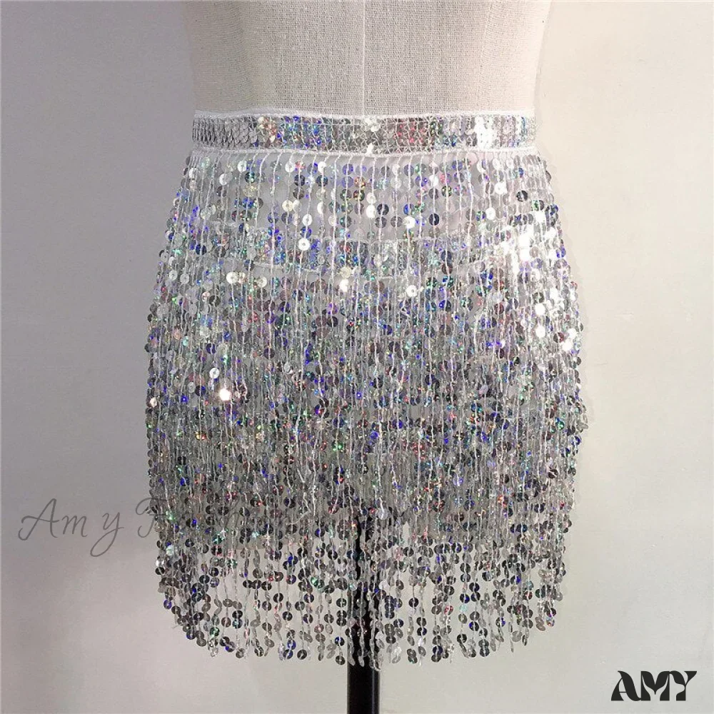 Amy Fashion - Sparkle Sequined Tassel Lace Up Shiny Skirt - Image 11