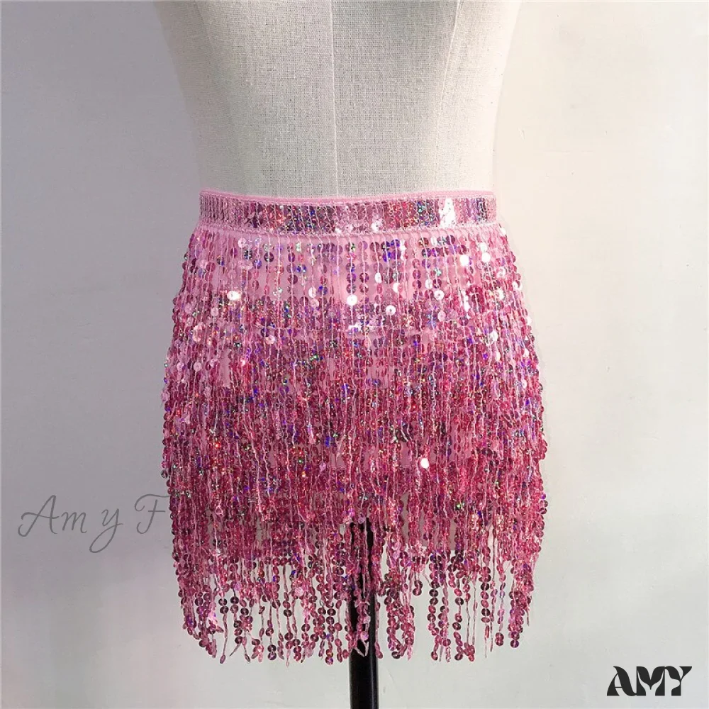 Amy Fashion - Sparkle Sequined Tassel Lace Up Shiny Skirt - Image 5