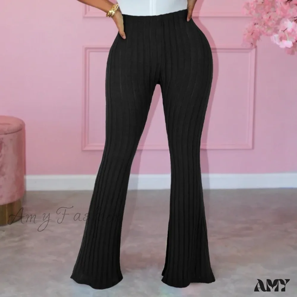Spring Autumn Elastic Waist Solid Stripe Bodycon Sexy Casual Trouser - Image 3