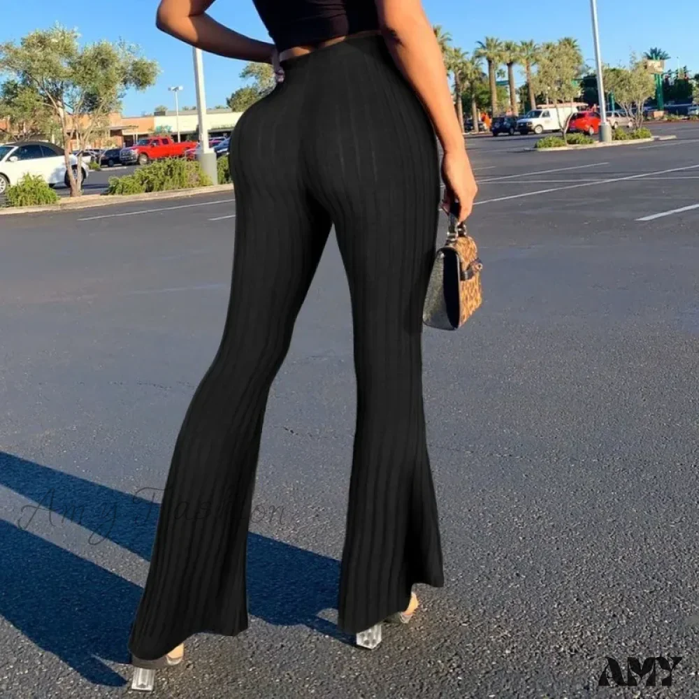 Spring Autumn Elastic Waist Solid Stripe Bodycon Sexy Casual Trouser - Image 6