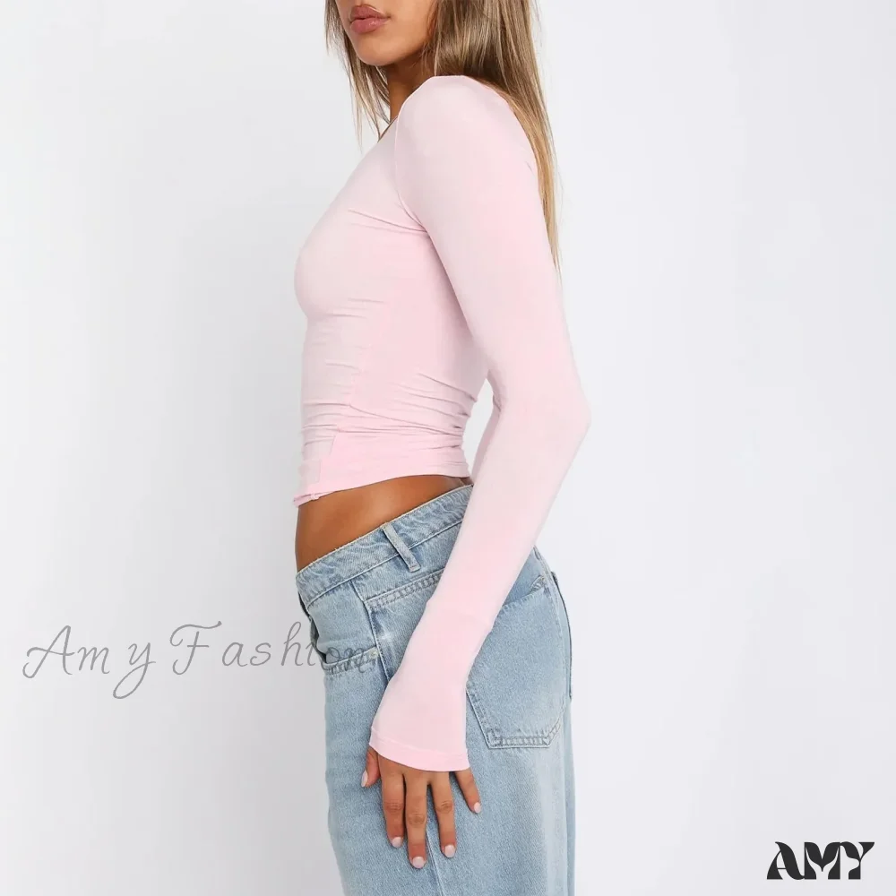 Spring Fall Slim Fit Casual Soild Ropa De Mujer Crop Top - Image 3