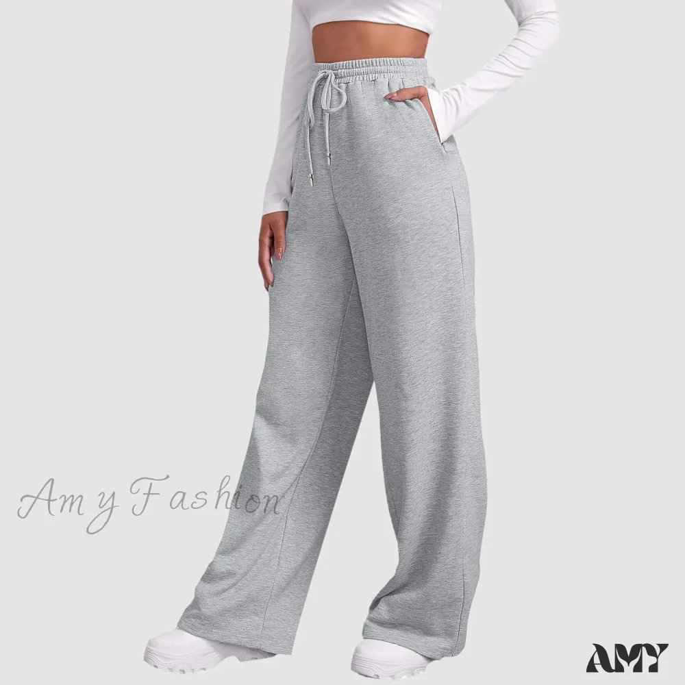 Spring Summer Wide High Waist Loose Straight Casual Solid Trouser - Image 2