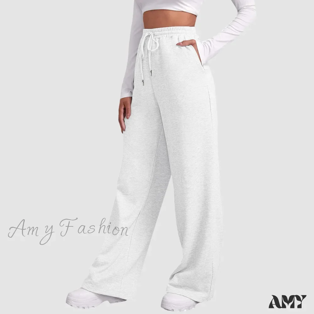Spring Summer Wide High Waist Loose Straight Casual Solid Trouser - Image 3