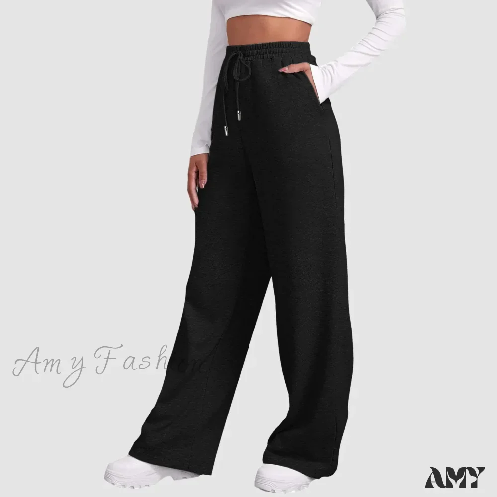 Spring Summer Wide High Waist Loose Straight Casual Solid Trouser - Image 4