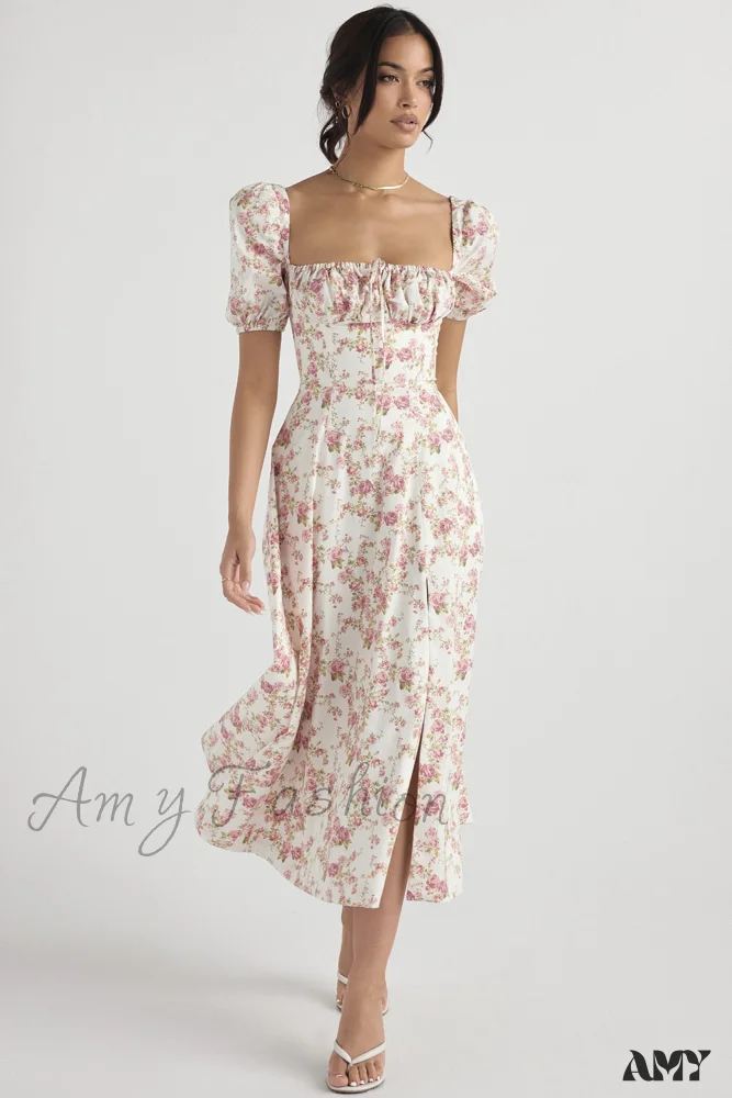 Amy Fashion - Square Collar Casual Beach Ruffles Boho Dress - Image 10