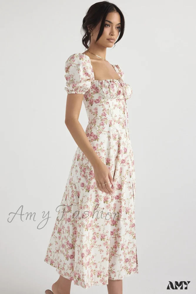 Amy Fashion - Square Collar Casual Beach Ruffles Boho Dress - Image 11