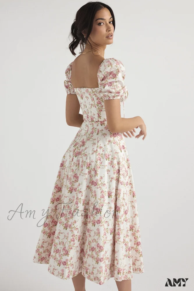 Amy Fashion - Square Collar Casual Beach Ruffles Boho Dress - Image 12