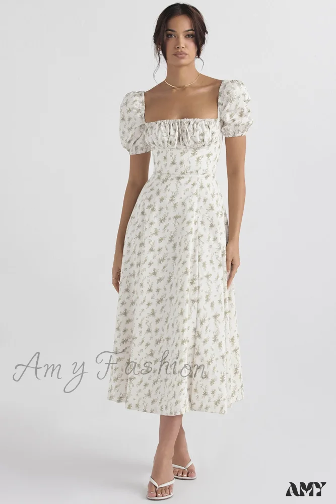 Amy Fashion - Square Collar Casual Beach Ruffles Boho Dress - Image 13