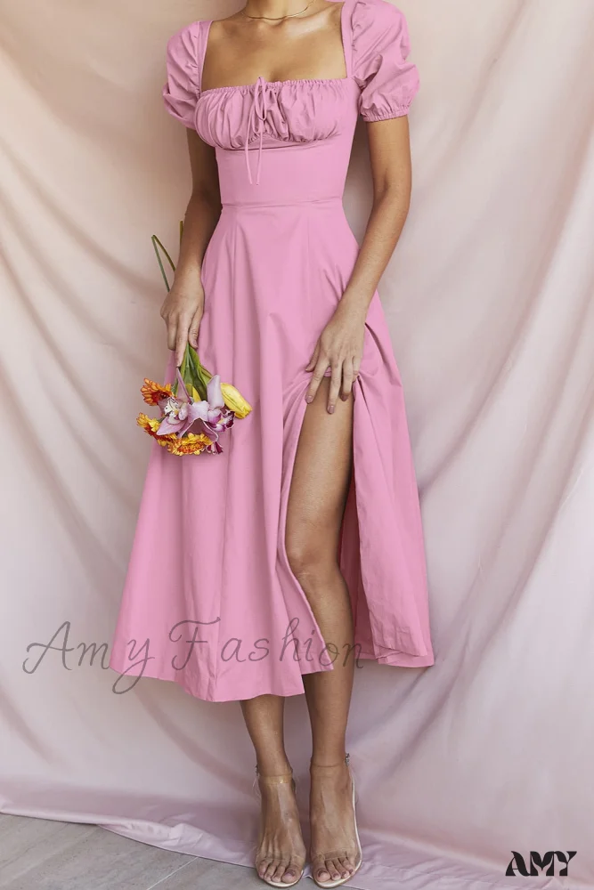 Amy Fashion - Square Collar Casual Beach Ruffles Boho Dress - Image 14