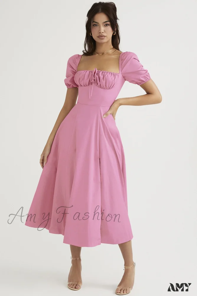 Amy Fashion - Square Collar Casual Beach Ruffles Boho Dress - Image 15