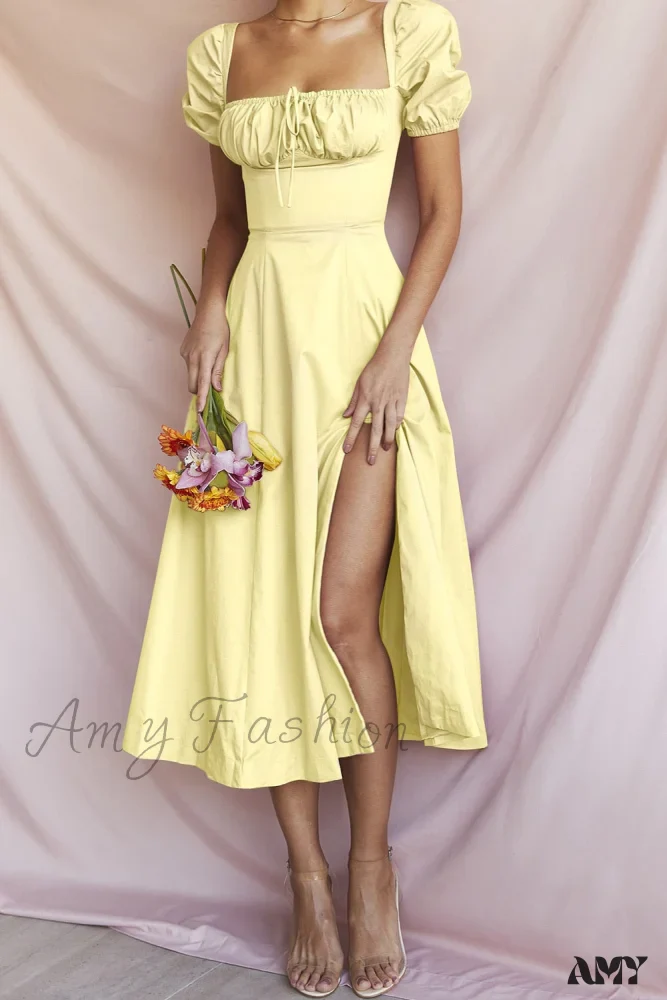 Amy Fashion - Square Collar Casual Beach Ruffles Boho Dress - Image 17