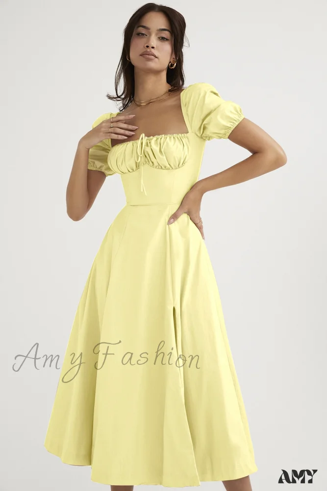 Amy Fashion - Square Collar Casual Beach Ruffles Boho Dress - Image 18