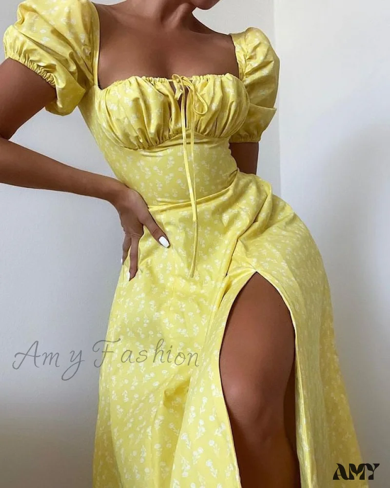Amy Fashion - Square Collar Casual Beach Ruffles Boho Dress - Image 30