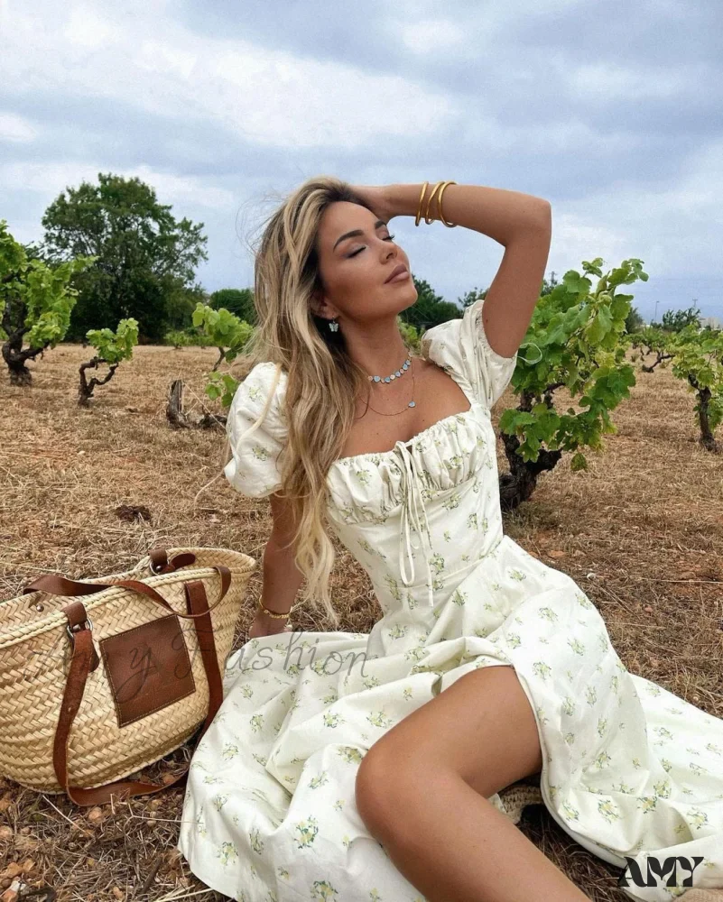 Amy Fashion - Square Collar Casual Beach Ruffles Boho Dress - Image 34