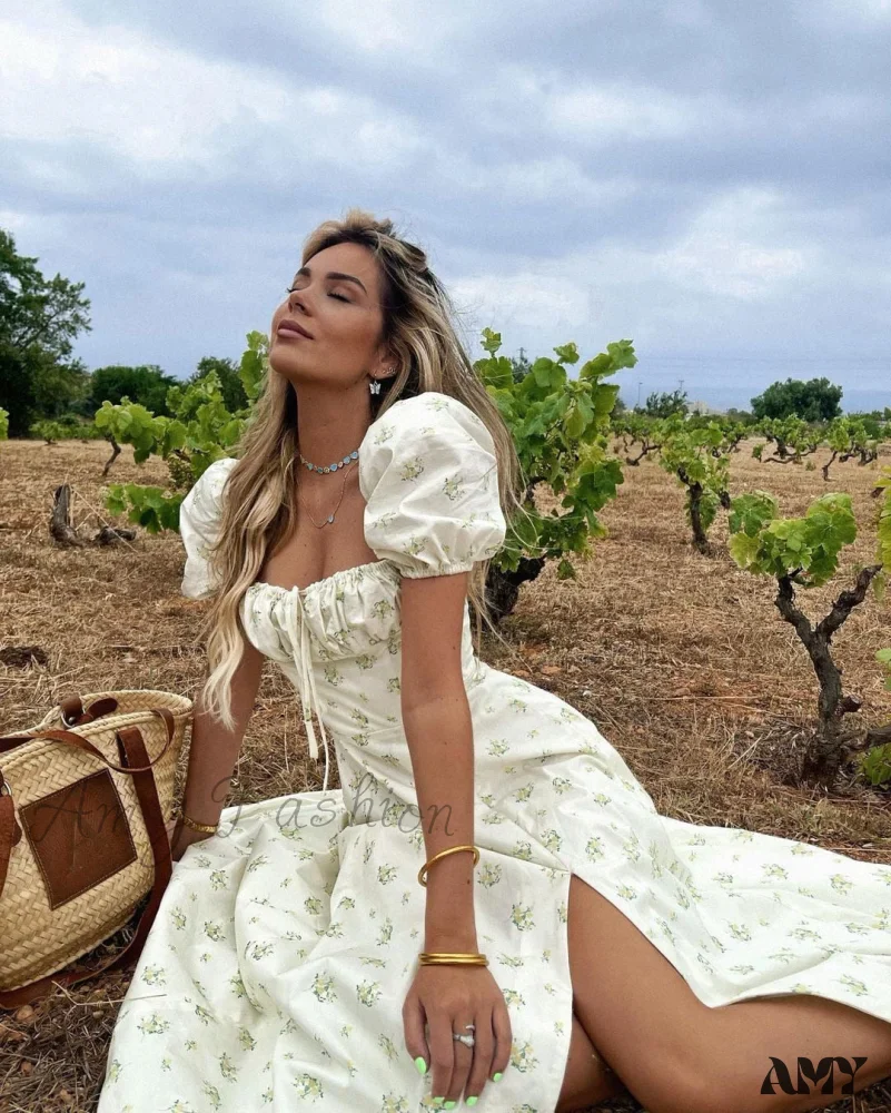 Amy Fashion - Square Collar Casual Beach Ruffles Boho Dress - Image 35