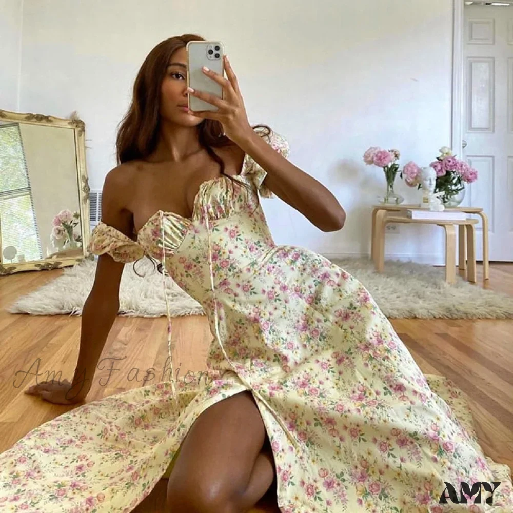 Amy Fashion - Square Collar Casual Beach Ruffles Boho Dress - Image 36