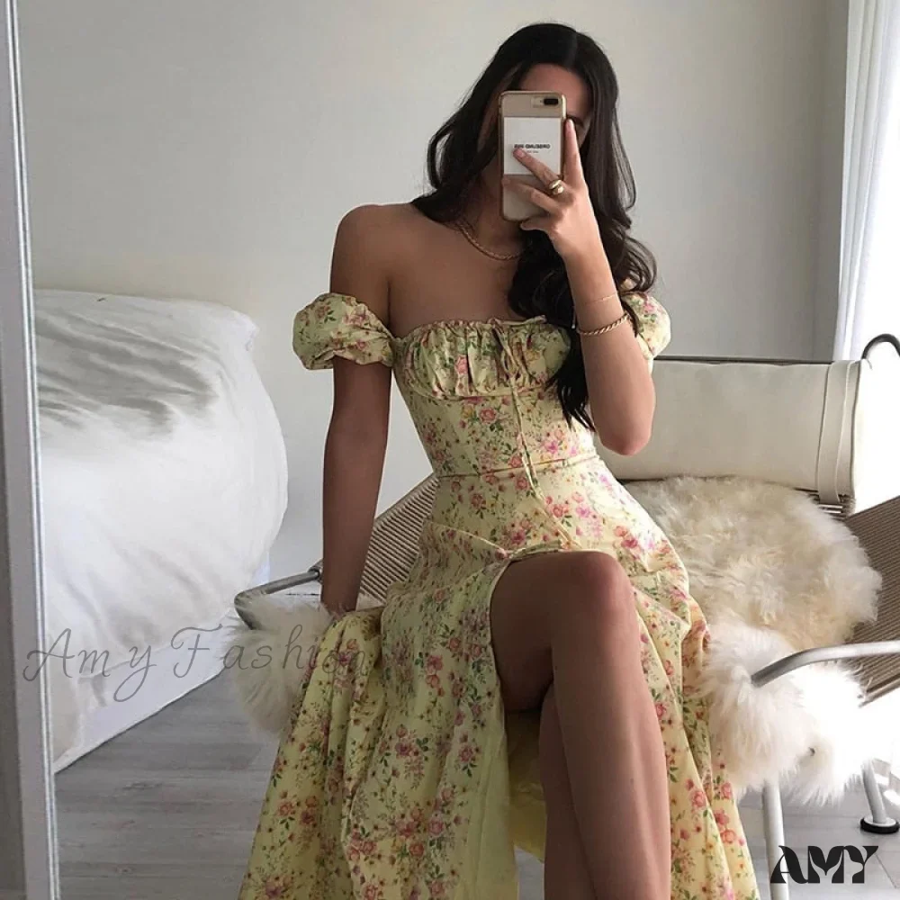 Amy Fashion - Square Collar Casual Beach Ruffles Boho Dress - Image 40