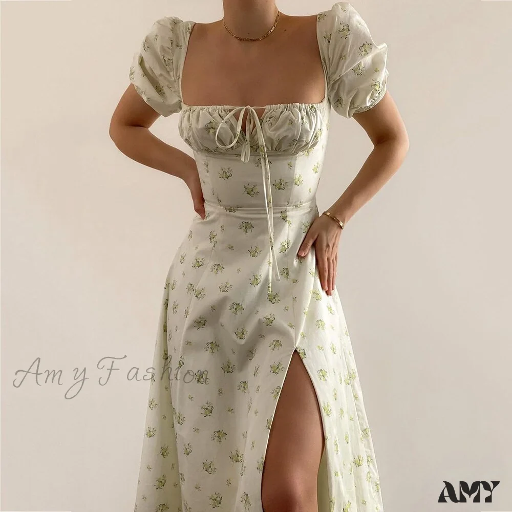 Amy Fashion - Square Collar Casual Beach Ruffles Boho Dress - Image 41