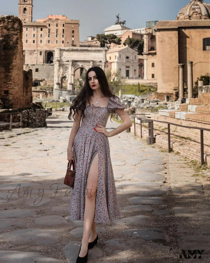 Amy Fashion - Square Collar Casual Beach Ruffles Boho Dress - Image 42