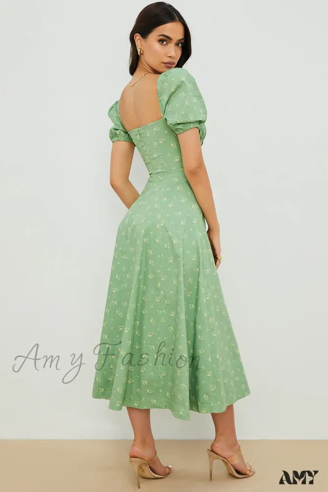 Amy Fashion - Square Collar Casual Beach Ruffles Boho Dress - Image 5
