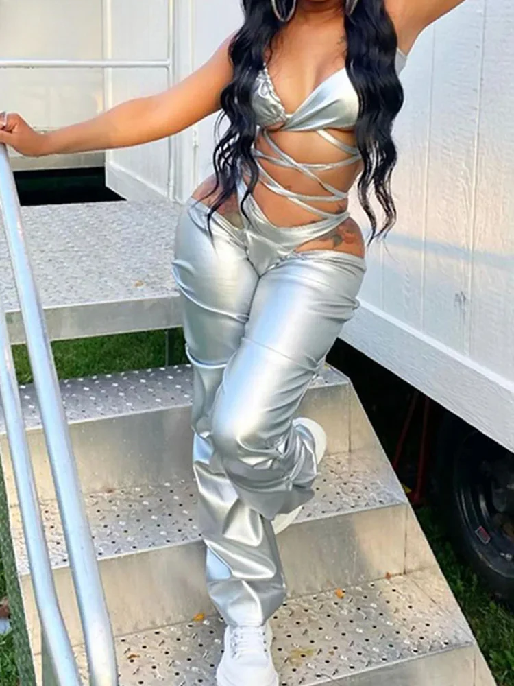 Stacked Faux Leather Low Waist Pant - Image 2