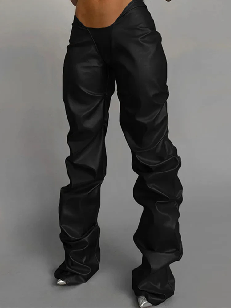 Stacked Faux Leather Low Waist Pant - Image 4