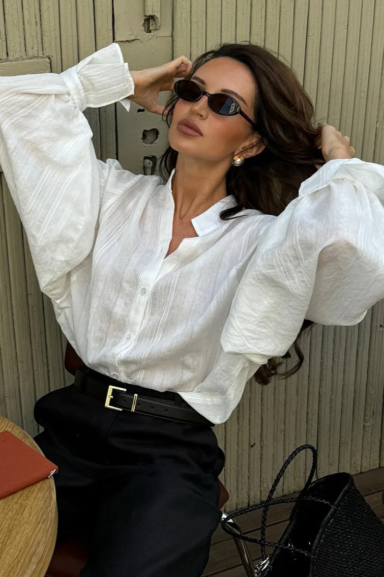 Stand-Collar Loose Long-Sleeve Shirt Blouse - Image 2
