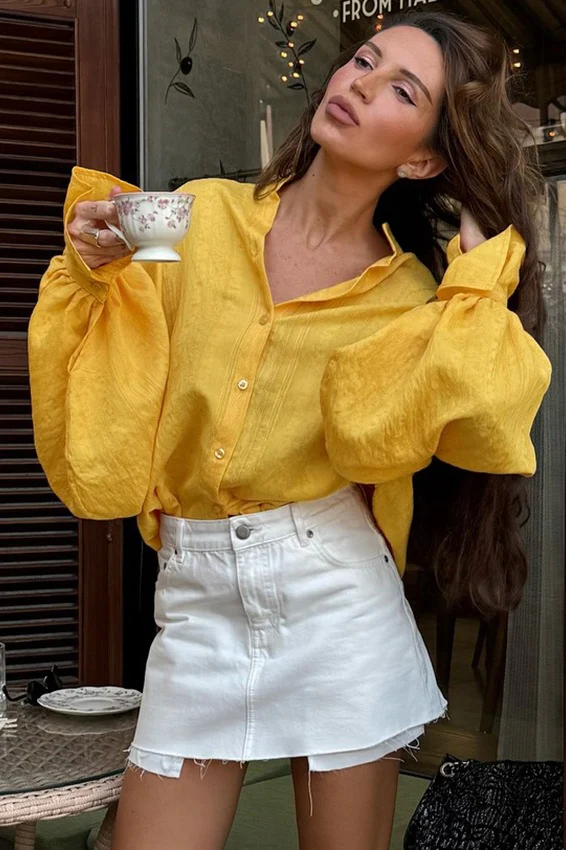 Stand-Collar Loose Long-Sleeve Shirt Blouse - Image 5