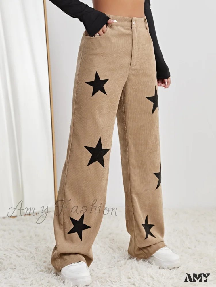 Amy Fashion - Star Print High Waist Straight Leg Pants - Image 3