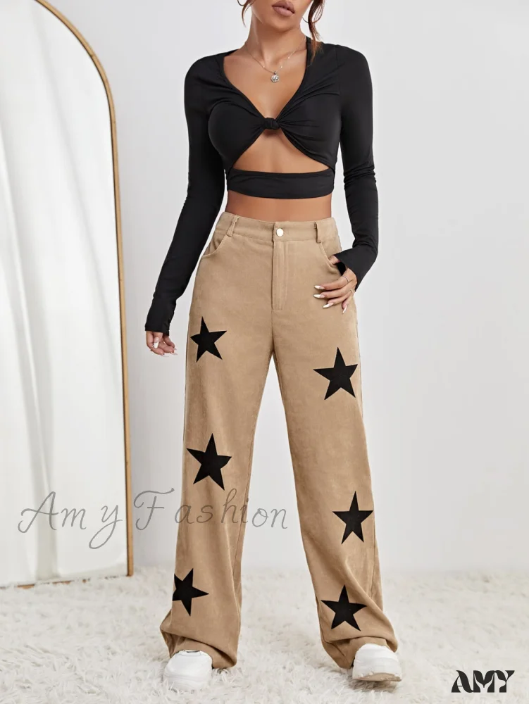 Amy Fashion - Star Print High Waist Straight Leg Pants - Image 4