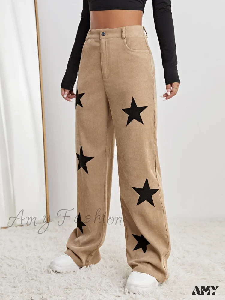 Amy Fashion - Star Print High Waist Straight Leg Pants - Image 5